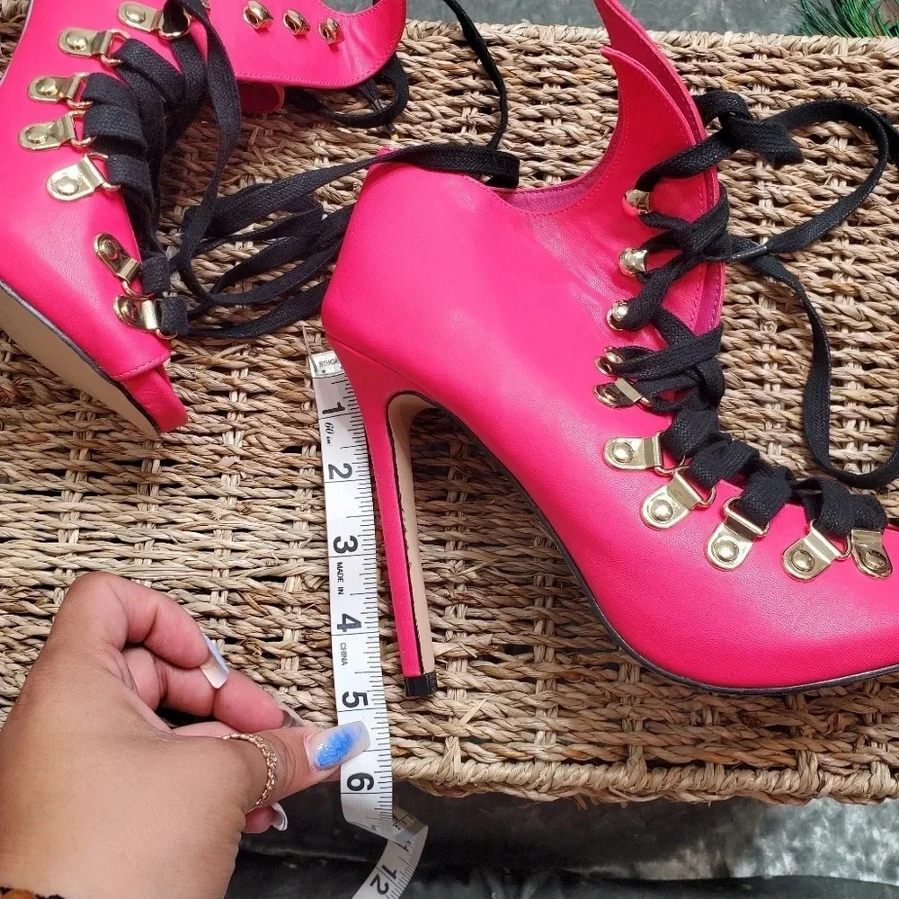 Privileged Demeter Lace Up Pink heels - Picture 3 of 9